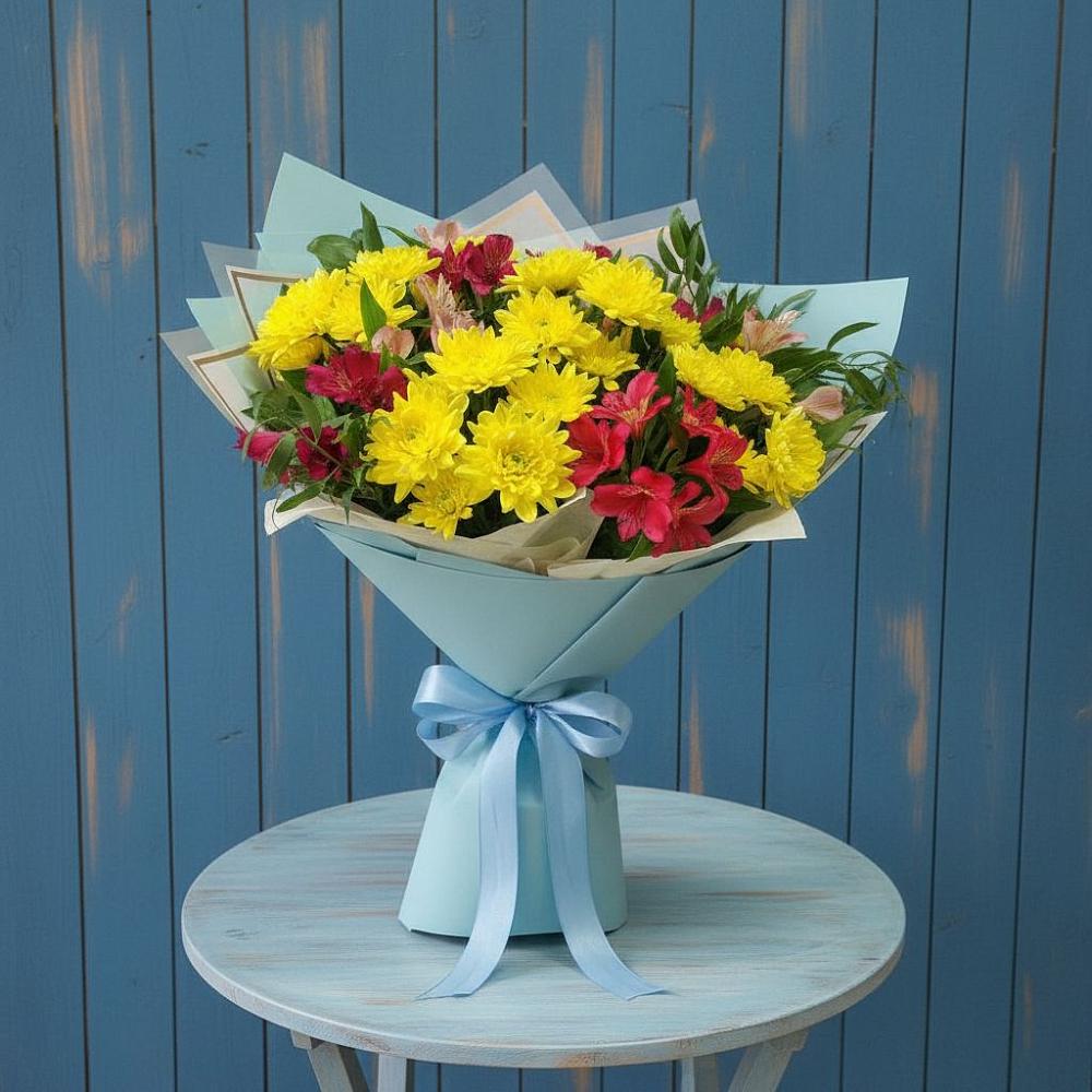 Букет цветов из: Альстромерии и Хризантемы в Сырково