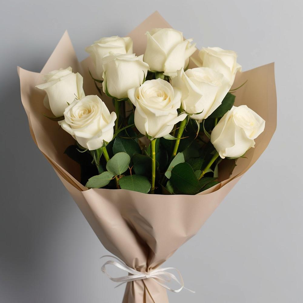 Букет 9 Белых роз Эдлесс Лав в Сырково