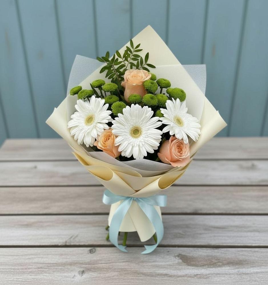 Букет цветов из: Герберы, Розы и Хризантемы в Сырково