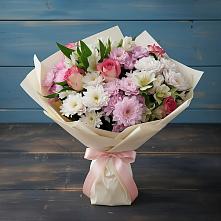Букет цветов из:  Хризантемы, Альстромерии и Розы в Сырково