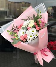 Букет цветов из:  Розы, Лизиантусы и Хризантемы в Сырково