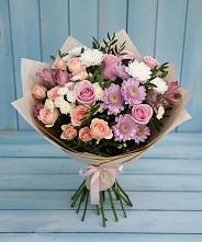 Букет цветов из:  Хризантемы, Розы и Альстромерии в Сырково