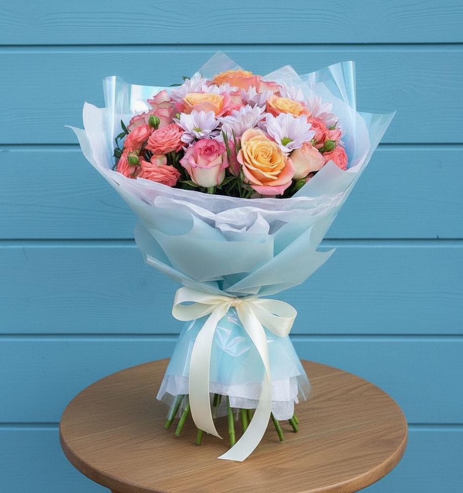 Букет цветов из: Хризантемы и Розы в Сырково