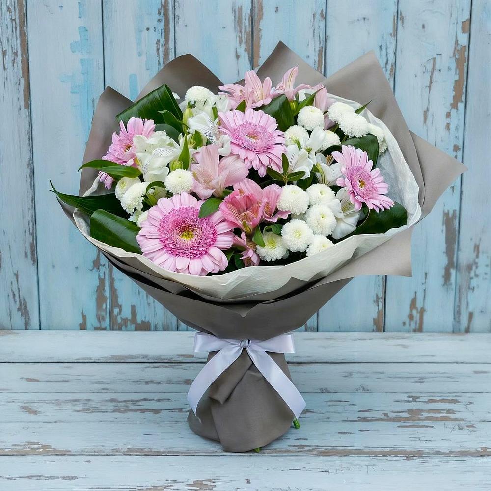 Букет цветов из: Герберы, Альстромерии и Хризантемы в Сырково