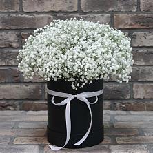 Цветочная композиция из Гипсофила в шляпной коробке в Сырково